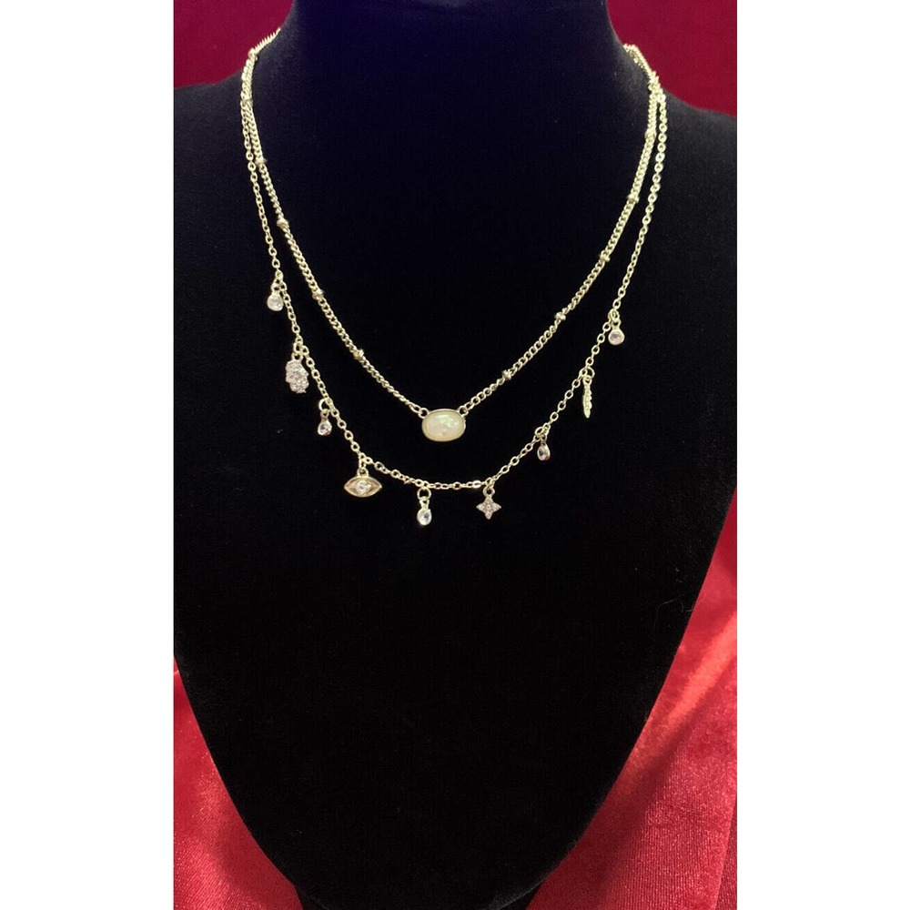 JULES SMITH 14" Gold Tone Double Strand Necklace w/ Sparkle Beads & Faux Opal